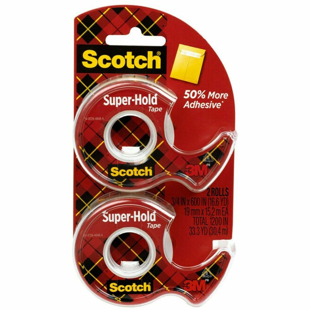Image of 3M Tape w/Dispenser, Extra Adhesive, 3/4"x600", 2 Rolls/PK, CL
