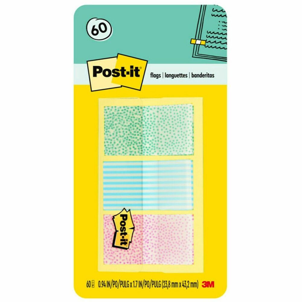 Image of 3M Post-it Flags, 30 Flags/PD, 0.94", 60 Flags/PK, AST Pastels