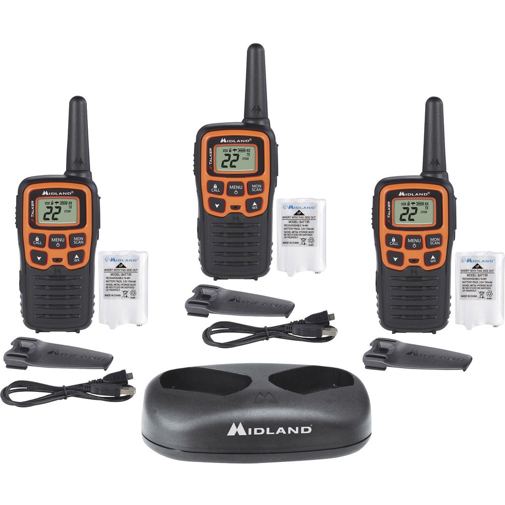 Image of Midland Radio Corp Walkie Talkies,2-Way,28-mile Range,22 Channels,3/Each,BK