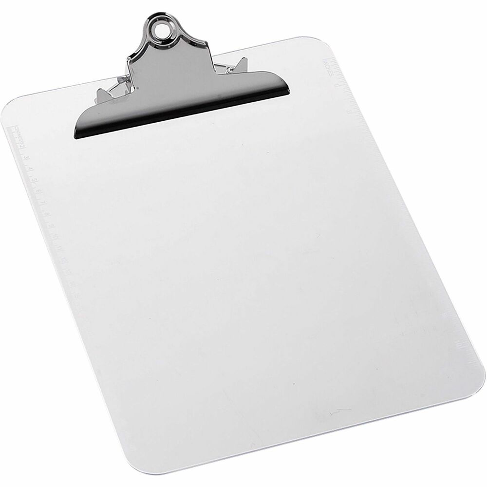 Image of Business Source Clipboard, Plastic, w/Spring Clip, Ruler, 12/BX, Clear