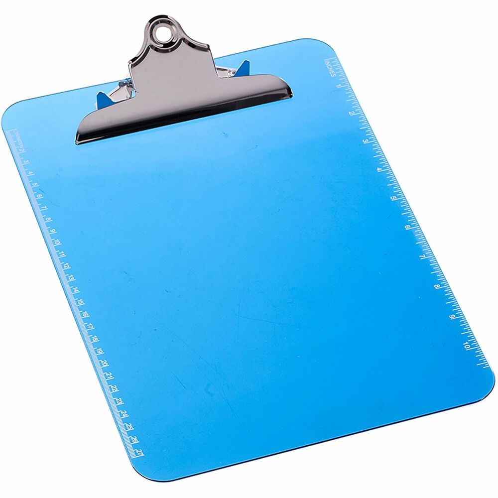 Image of Business Source Clipboard, Plastic, w/Spring Clip, Ruler, 9"x12", Blue