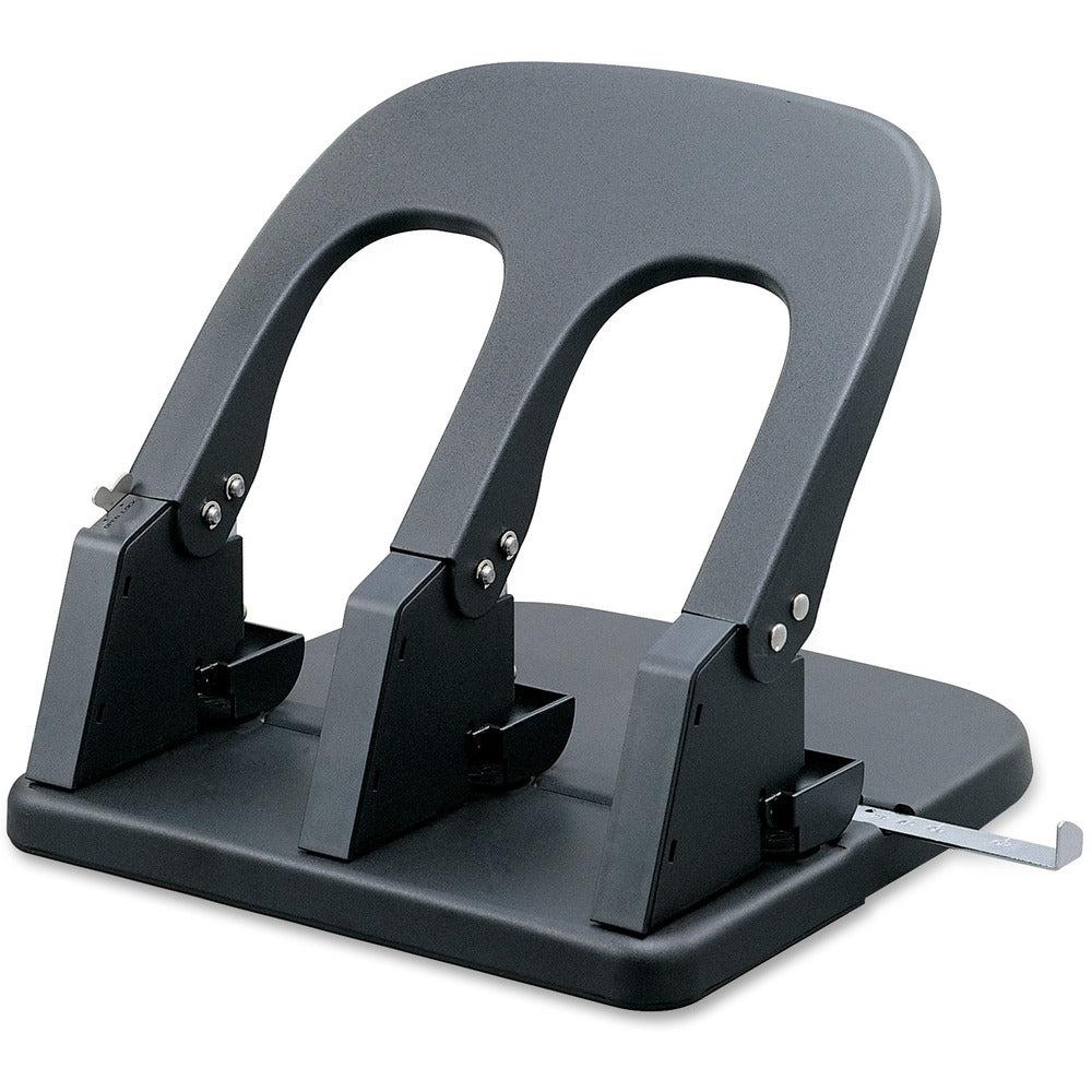 Image of Business Source 3-Hole Punch, 100 Sht Cap, 10-1/5"x10-2/5"x6-1/5", Black