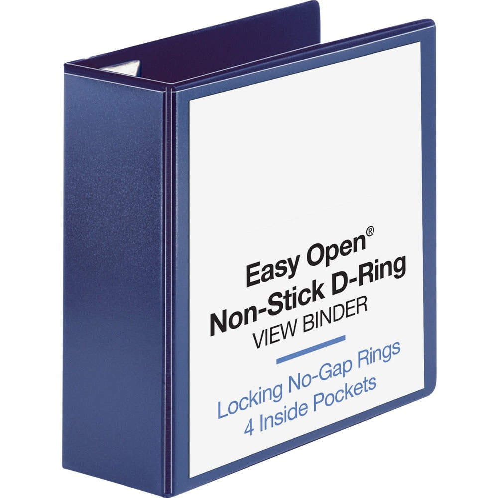 Image of Business Source View Binder w/4 Pockets, D-Ring, 4" Cap, 8-1/2"x11", Navy