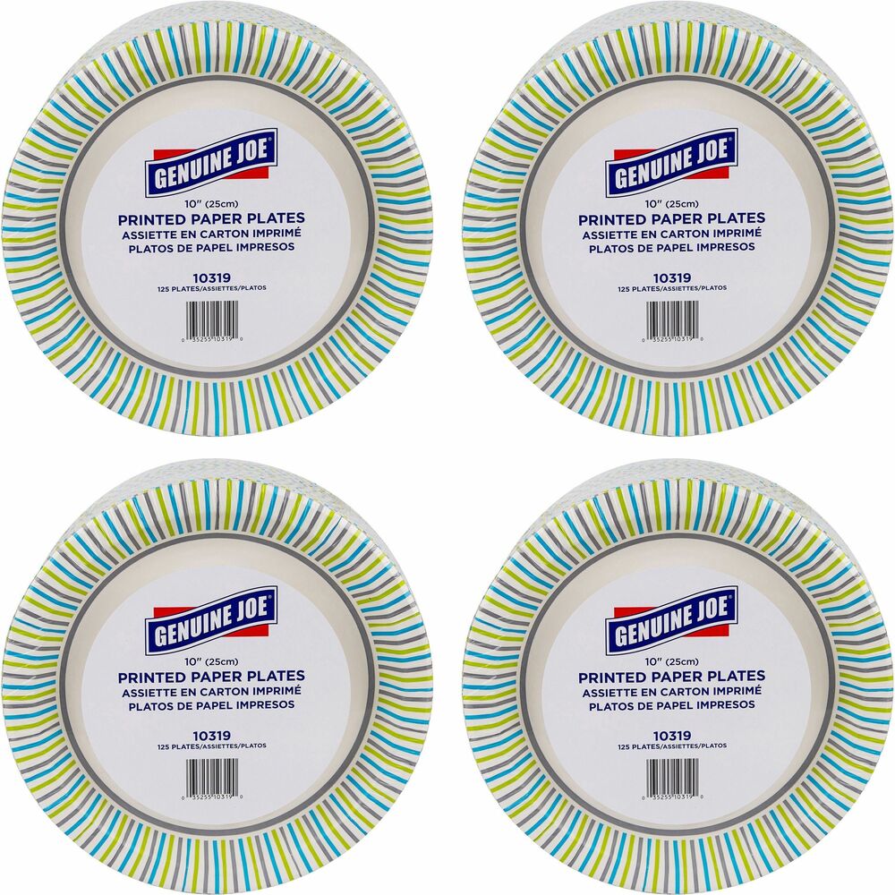 Image of Genuine Joe Paper Plates, Soak-Proof, 10" Round, 125/PK, 4PK/CT, MI
