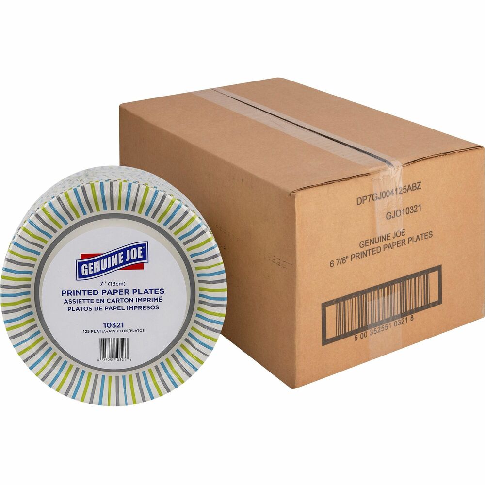 Image of Genuine Joe Paper Plates, Soak-Proof, 7" Round, 125/PK, 4/CT, MI