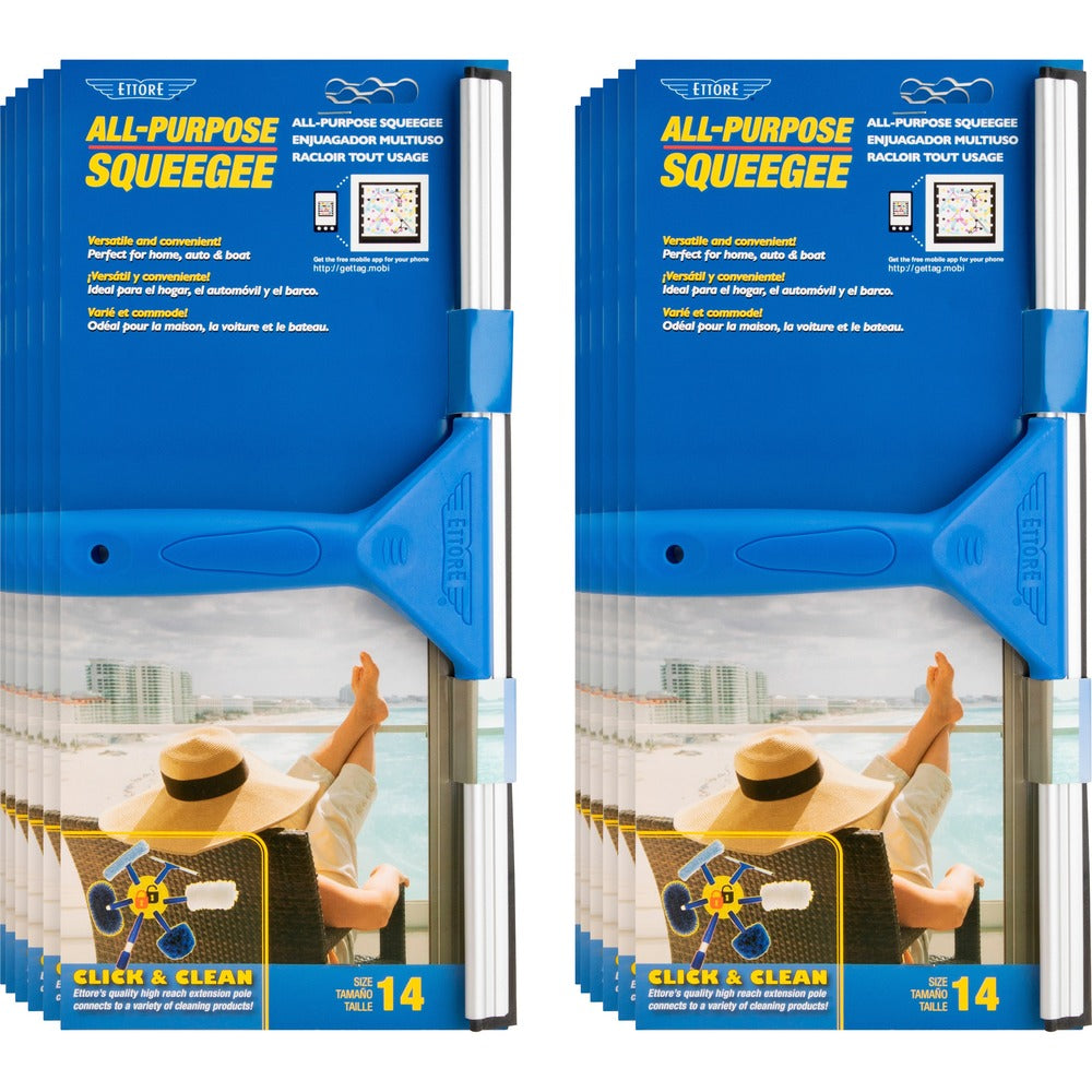 Image of Ettore Products Squeegee, All-Purpose, Tapered Handle, 10"W, 12/CT, Blue