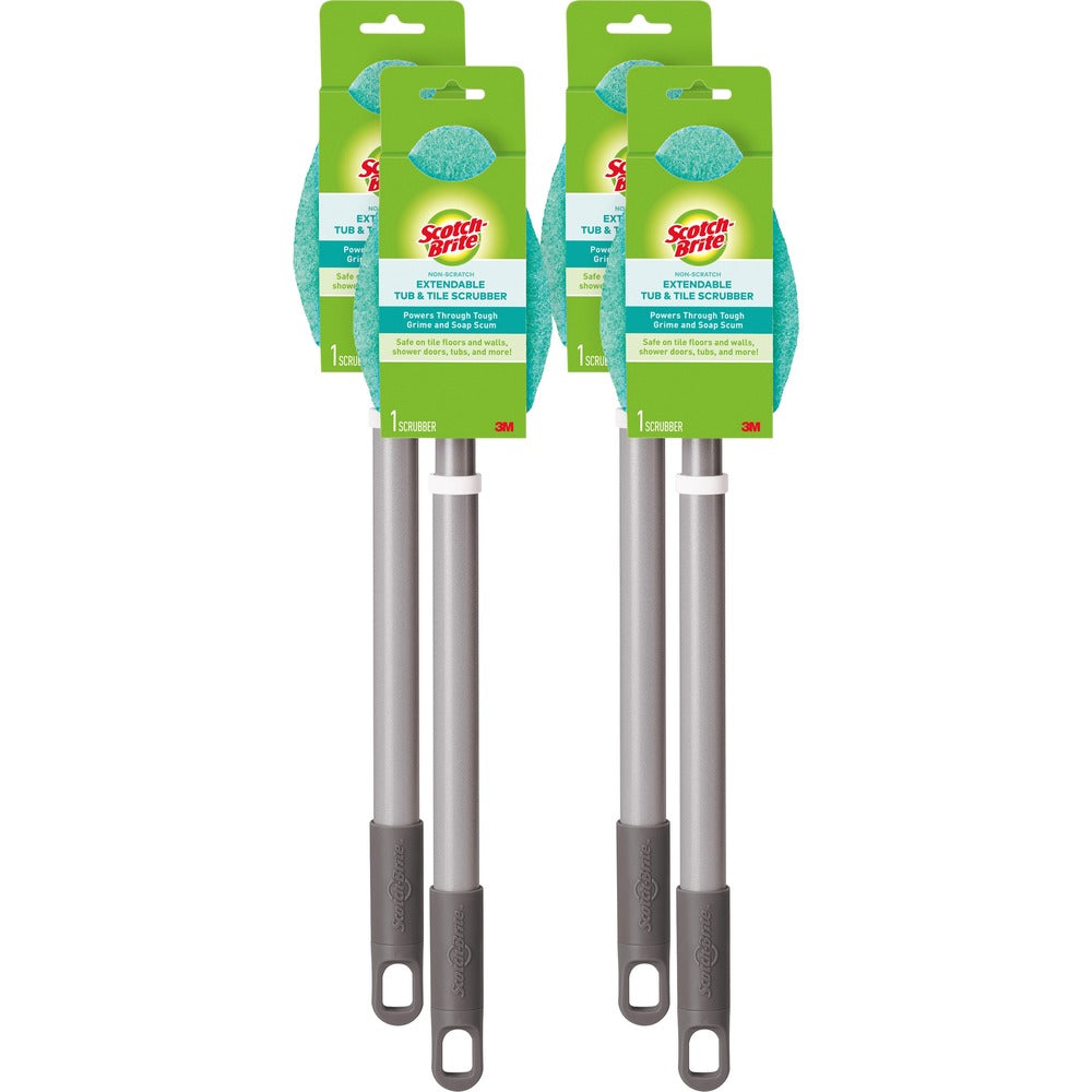 Image of 3M Bath Scrubber, Nonscratch, w/2' Hvy-dty Handle, 4/CT, BE/SR