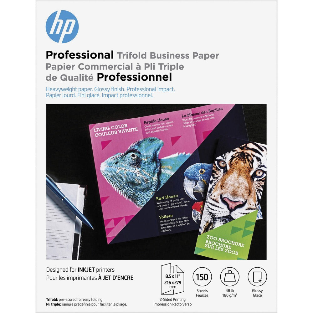Image of Hewlett-Packard Paper, Tri-Fold, 48 lb, 8-1/2"x11", 150/PK, White