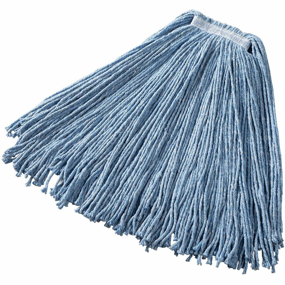 Image of Rubbermaid Commercial Products Wet Mop, 4-ply Blend, 1" Headband, Large, 24oz, 12/CT, Blue