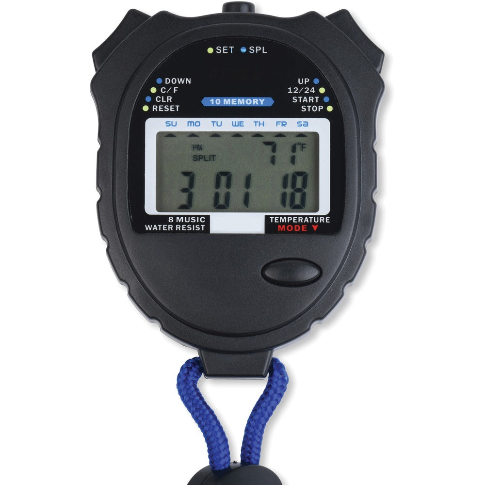 Image of Tatco Stopwatch, Water-Resistant, 2-1/2"Wx3-1/4"Lx3/4"H, Black