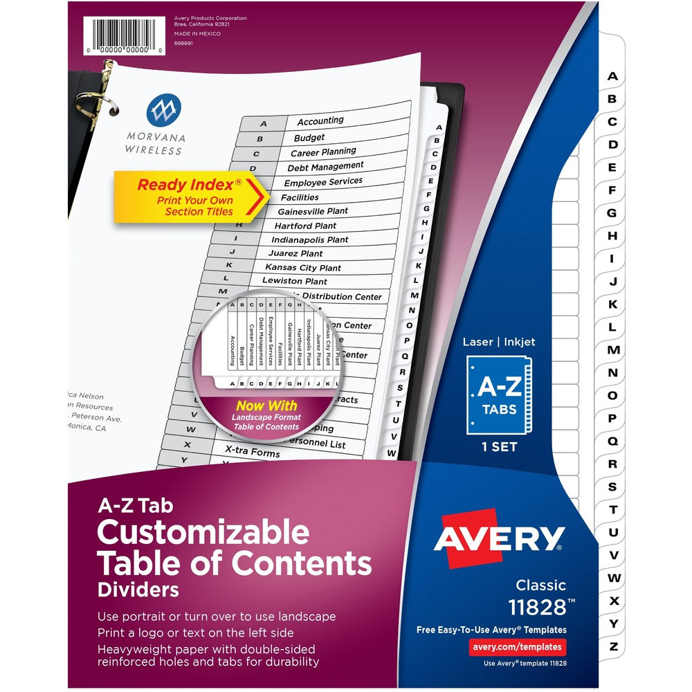 Image of Avery Dividers,Table of Contents,A-Z Tabs,Letter,25/ST,BK/WE