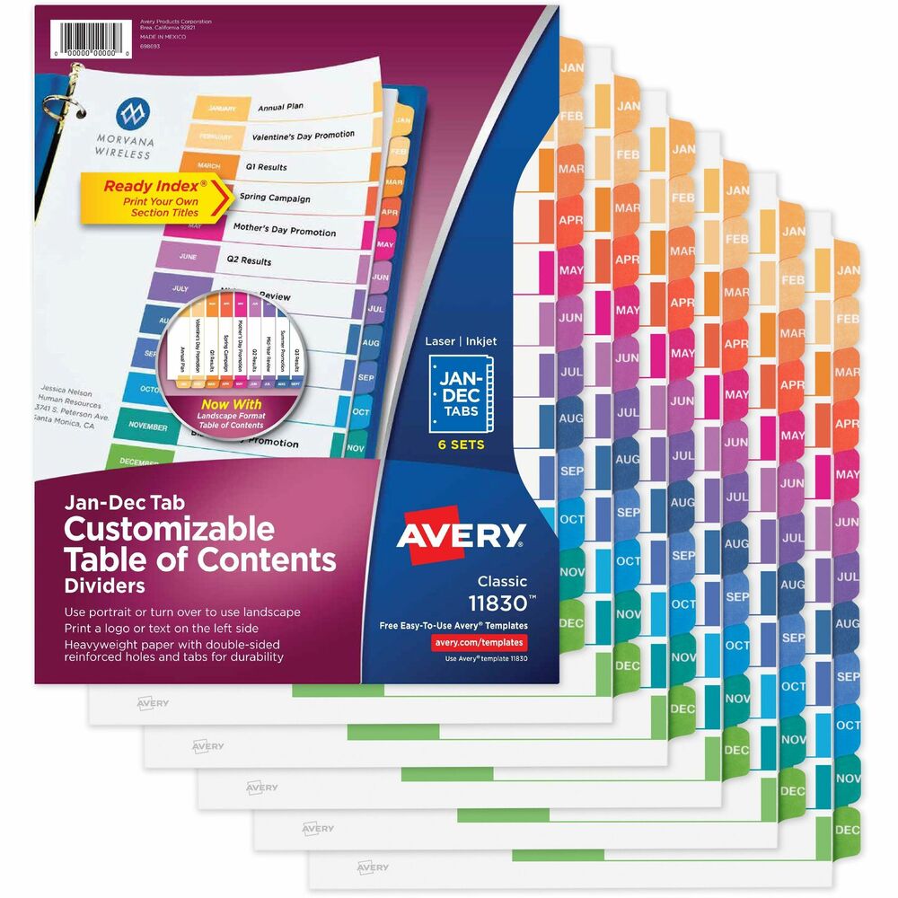 Image of Avery Dividers,Table of Contents,Monthly Tabs,Letter,6ST/PK,MI