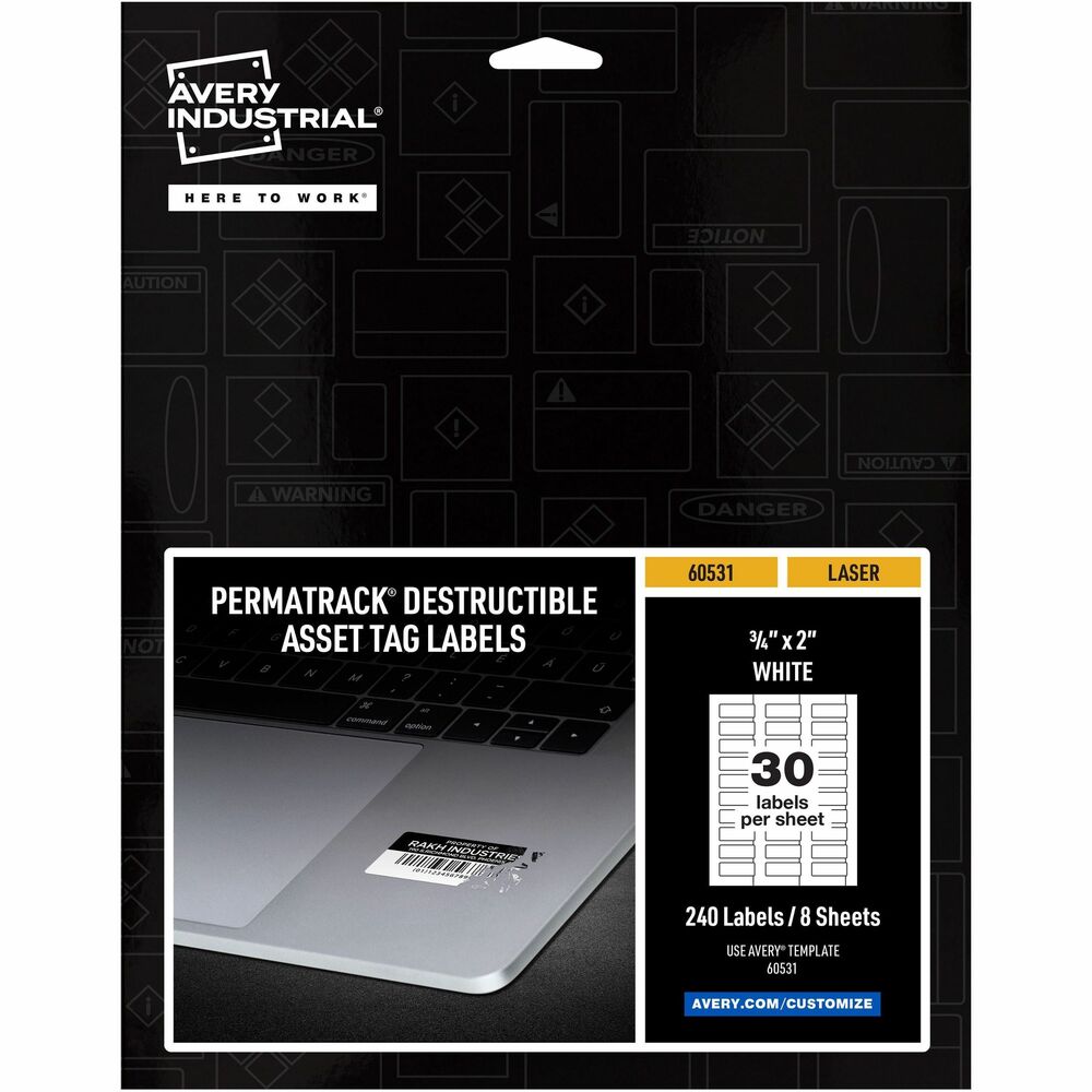 Image of Avery Asset Tag, Destructible, Laser, 3/4"x2", 240/PK, WE