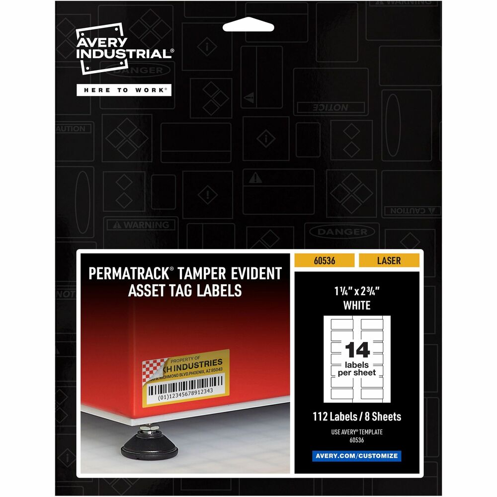Image of Avery Asset Tag, Tamper-proof, Laser, 1-1/4"x2-3/4", 112/PK, WE