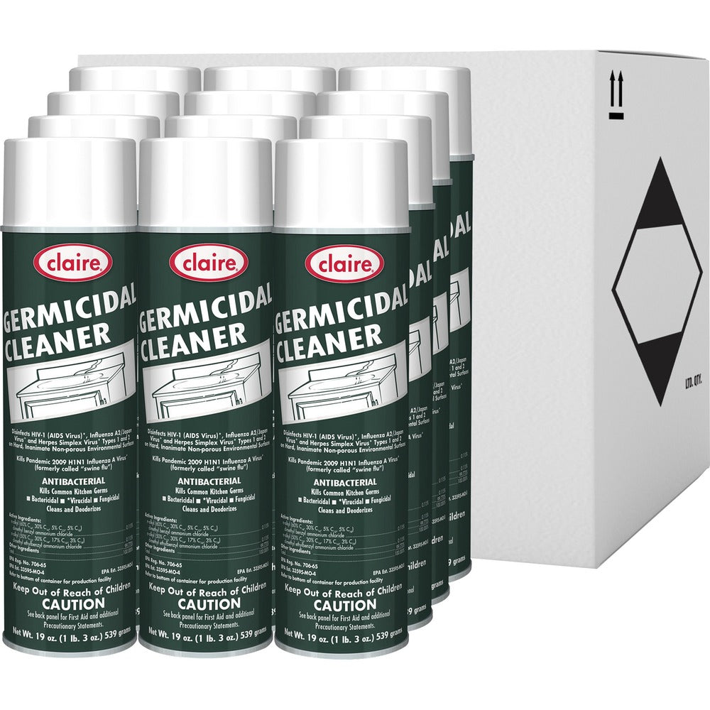 Image of Claire Manufacturing Co Germicidal Spray, Foam, Antimicrobial, 19oz, 12/CT, GN