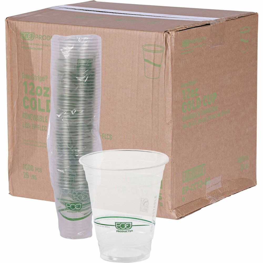 Image of Eco-Products Cold Cup, Eco Friendly,12oz, 1000/CT, Clear/GreenStripe
