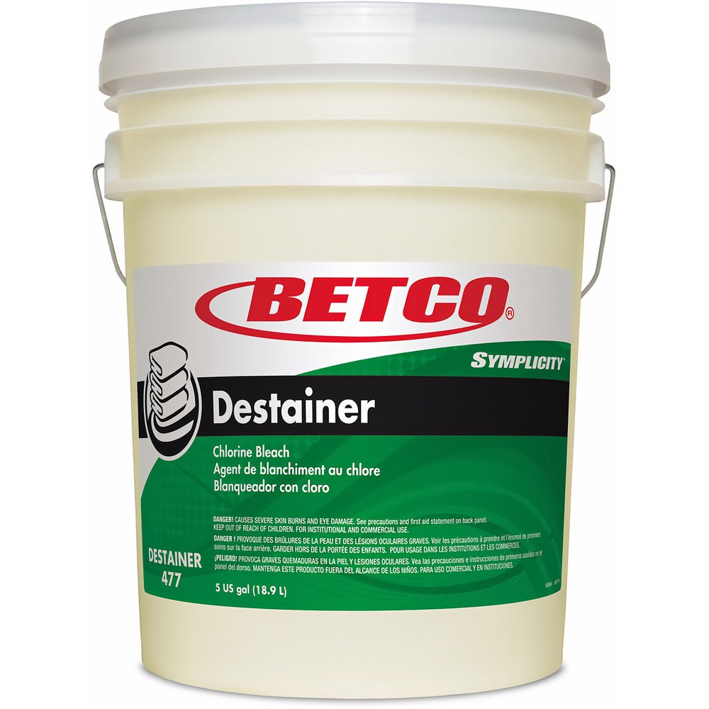 Image of Betco Corporation Destainer,Liquid,MildChlorine Scent, 5 Gal Pail, Light Amber