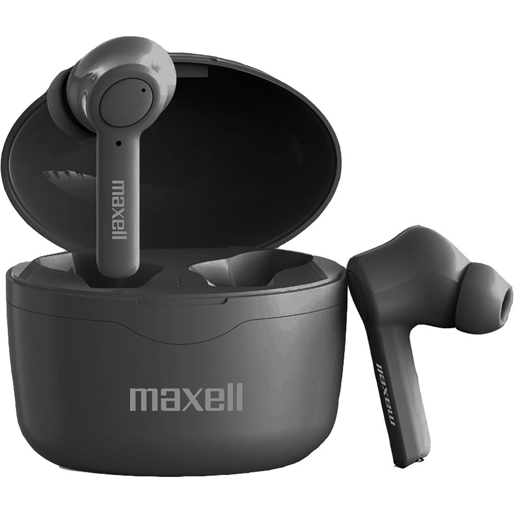 Image of Maxell Earbuds,Wireless,Bluetooth,w/Charging Case,12-Hour,Black