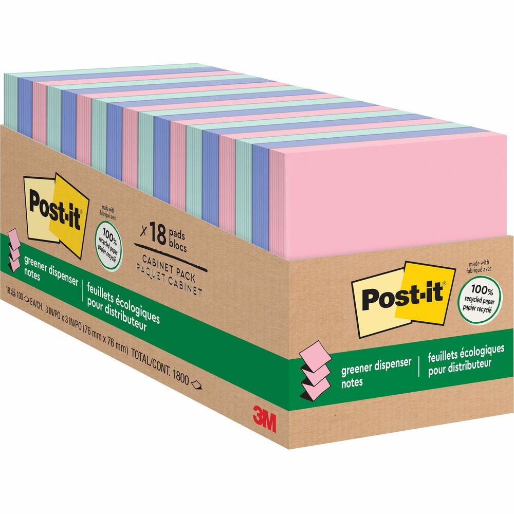 Image of 3M Pop-Up Notes, Recycled, 3"x3", 100 Sht/PD,18/PK, Helsinki