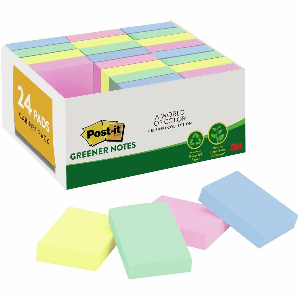 Image of 3M Post-it Notes,Recycled,1-1/2"x2",24/PK,Helsinki