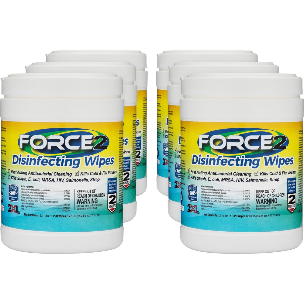 Image of 2XL CORP Disinfecting Wipes, 6"Wx6-3/4"H, 220/Can, 6 Can/CT, White