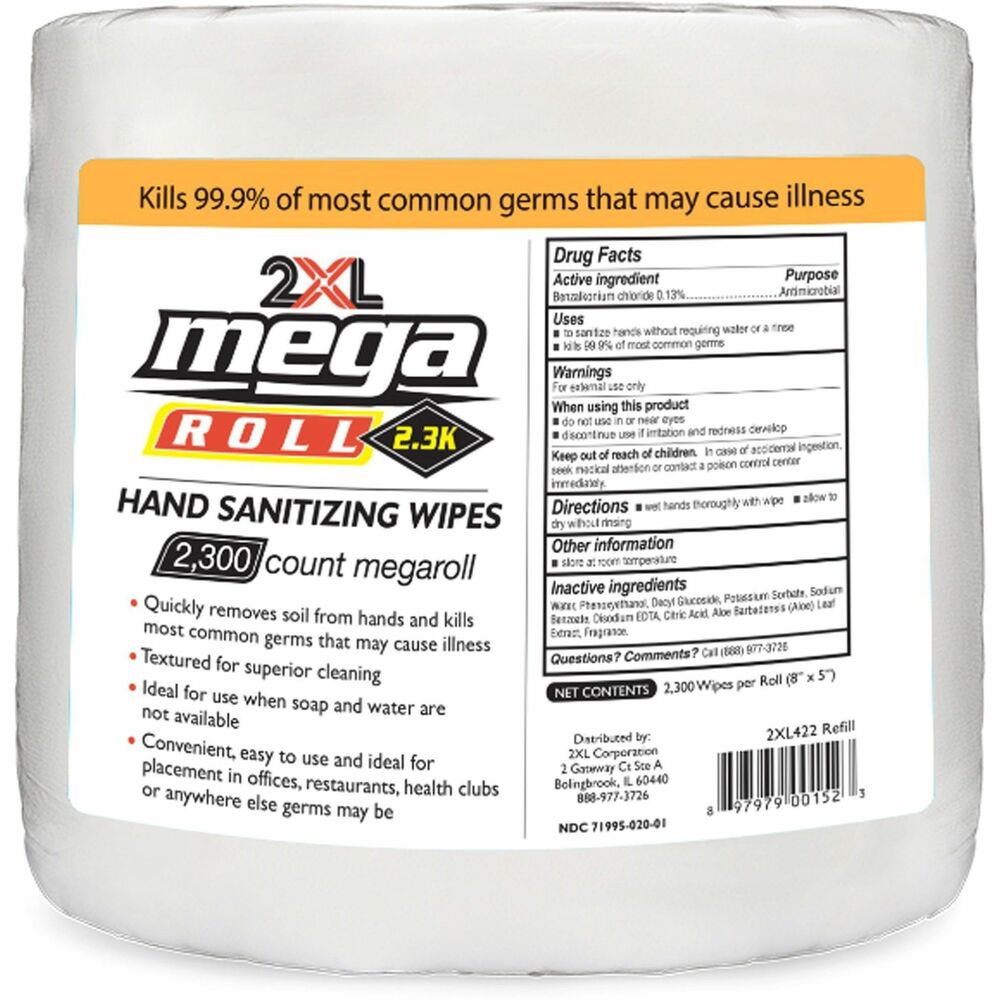 Image of 2XL CORP Sanitizing Wipes, FDA Approved, 8"x6", 2300/RL, WE