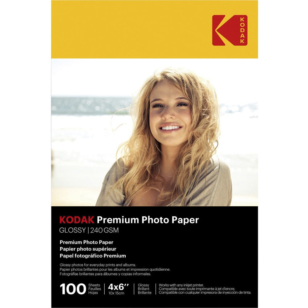 Image of Kodak Photo Paper, Glossy, Inkjet, 4"x6", 100/PK, White