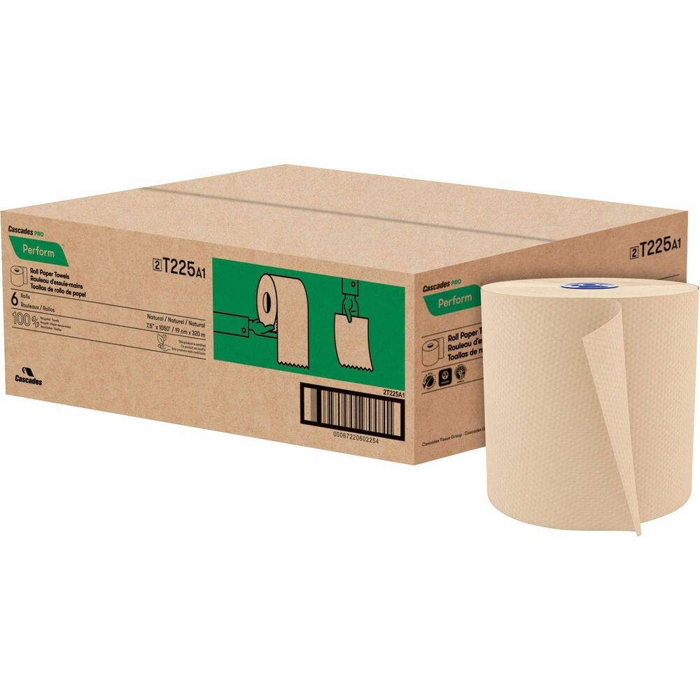 Image of Cascades Paper Towels,Recycled,1-Ply,8"x1050',6RL/CT,Kraft
