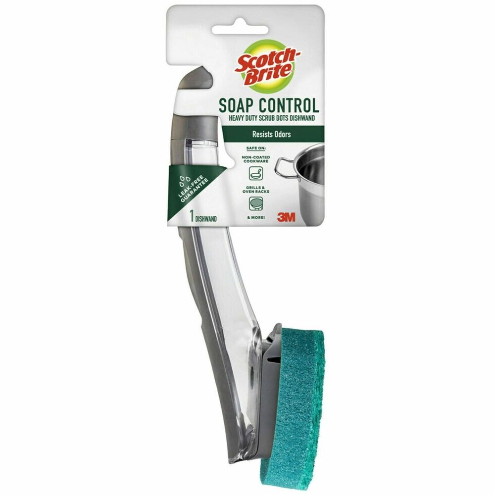 Image of 3M Dishwand,w/Soap Control,Heavy-Duty,Refillable,YW/GN/GY