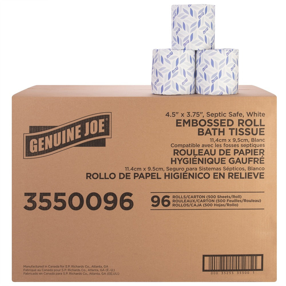 Image of Genuine Joe Bathroom Tissue, 2-Ply, 500Shts/RL,4-1/2"x3-3/4",96/CT,White