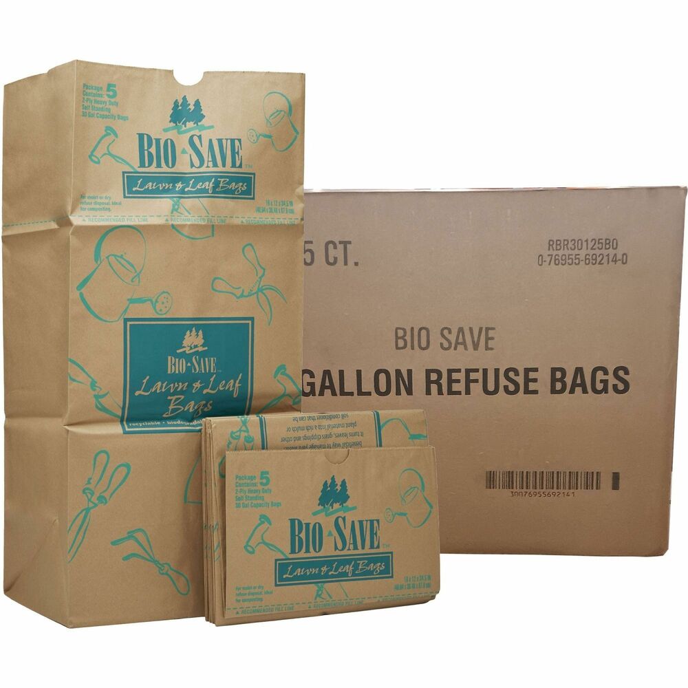 Image of Ajm Packaging Corporation Lawn and Leaf Bag, 2 Ply, 16"Wx12"Lx35"H, 50/CT, Brown