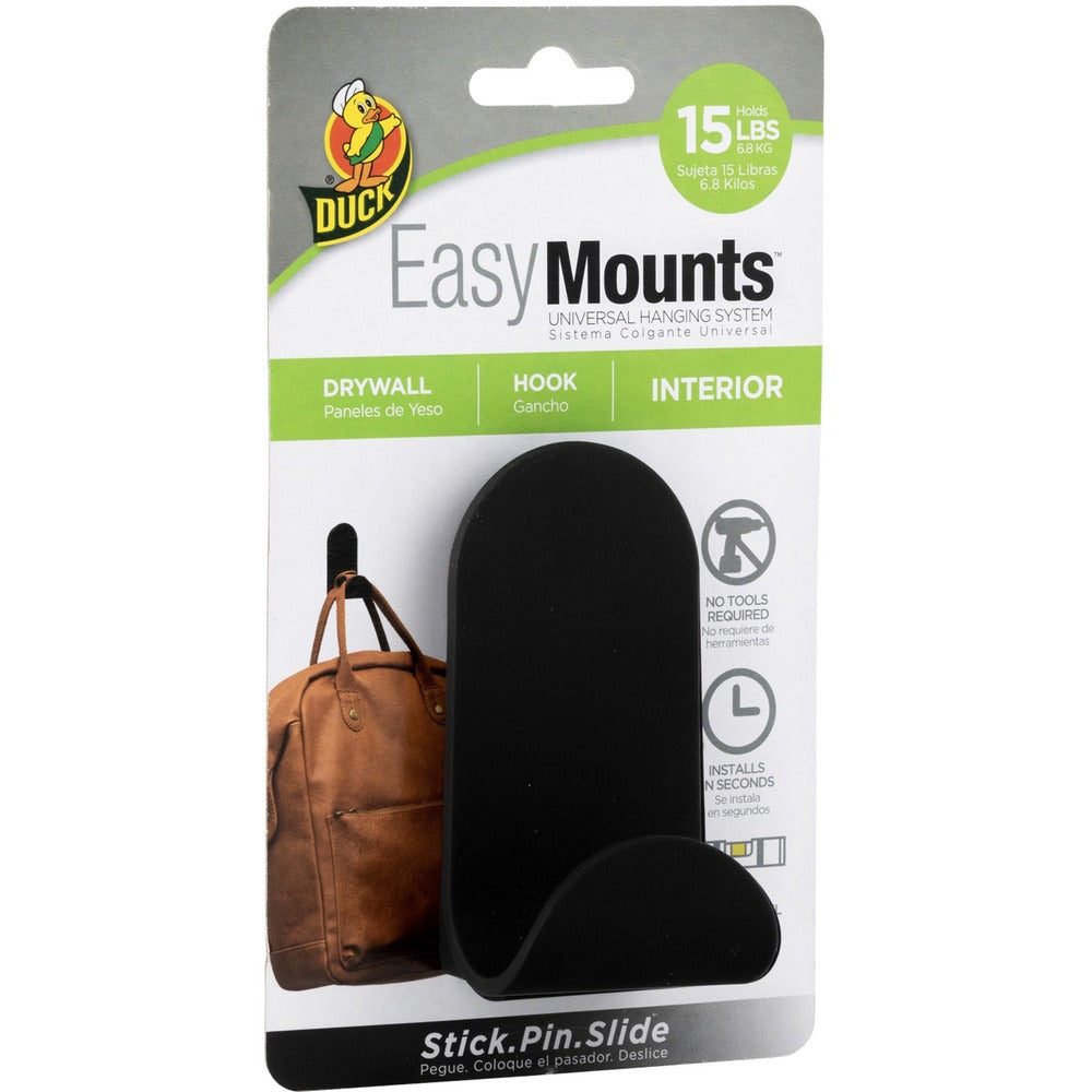 Image of Duck Brand J Hook,f/Interior Drywall,15 lb Cap,1.81"x1.61"x3.5",Black