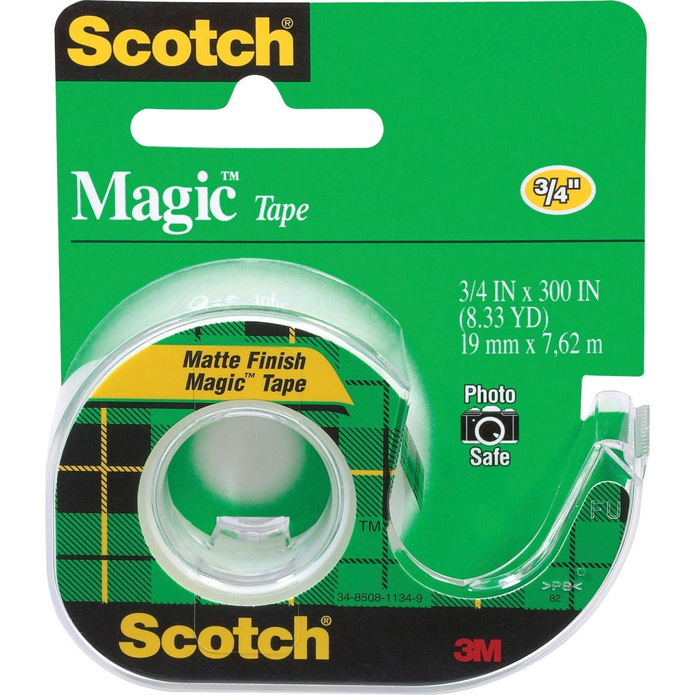Image of 3M Magic Tape With Dispenser, 3/4" x 300", 12RL/BX,Clear