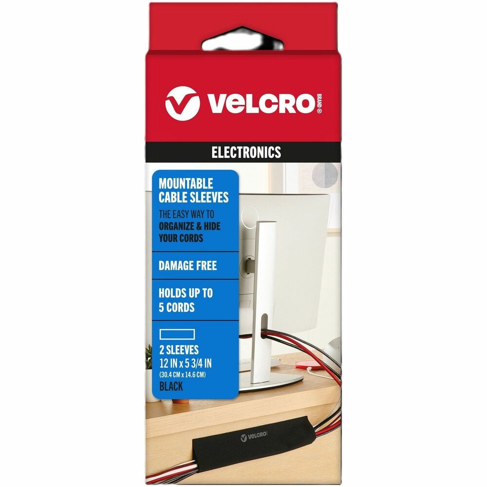 Image of Velcro Industries Cable Sleeve, Mountable, 12"x5.75", 2/PK, BK