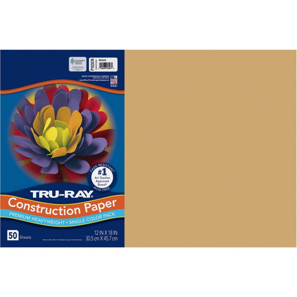 Image of Pacon Construction Paper, 76 lb, 12"x18", 50/PK, Almond
