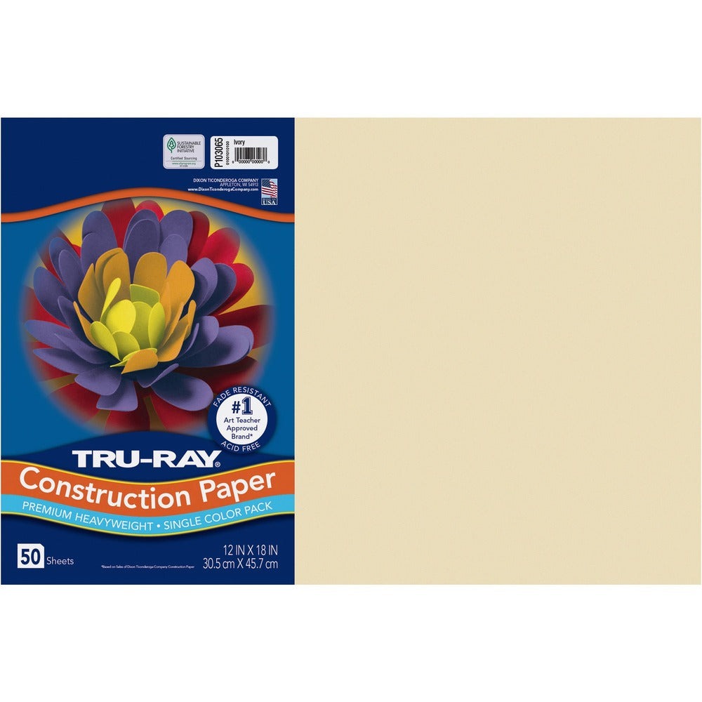 Image of Pacon Construction Paper, 76 lb, 12"x18", 50/PK, Ivory