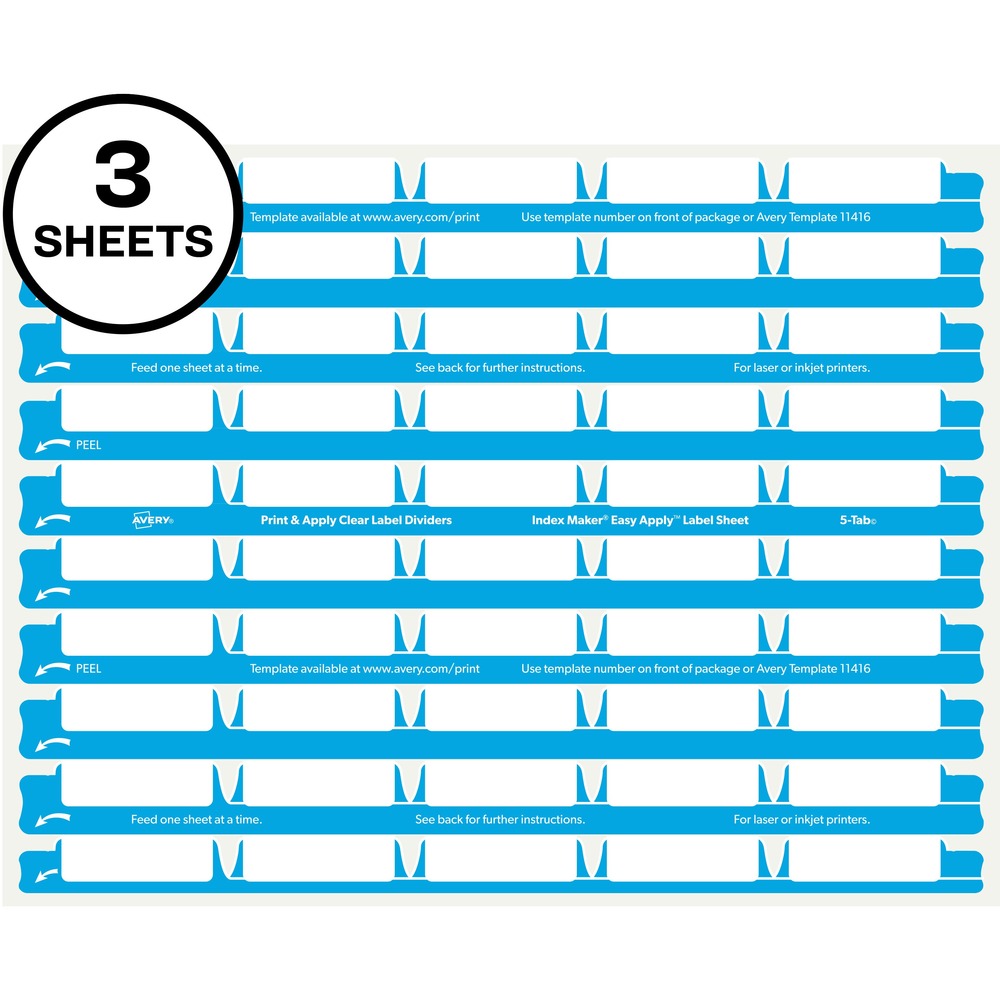 Image of Avery Labels,f/Dividers,Print/Apply,5-Tab,5/Set,30 Sets/PK,Clear