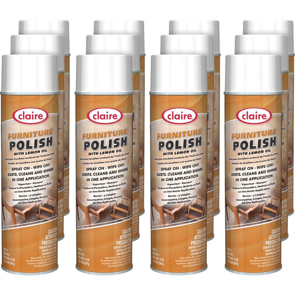 Image of Claire Manufacturing Co Furniture Polish,Dusts/Cleans,Aerosol,19 oz,12/CT,BN