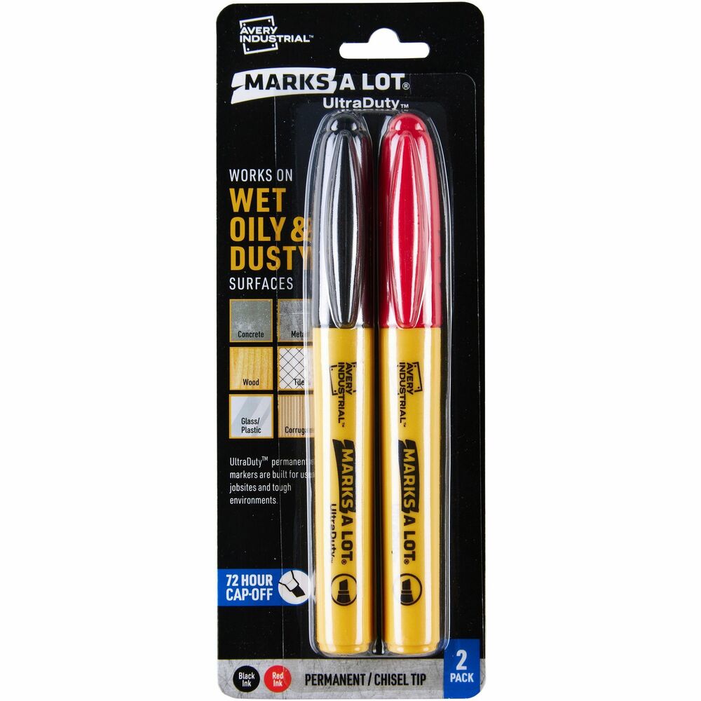 Image of Avery Markers,Permanent,Industrial,Chisel,0.5mm,2/PK,Black/Red