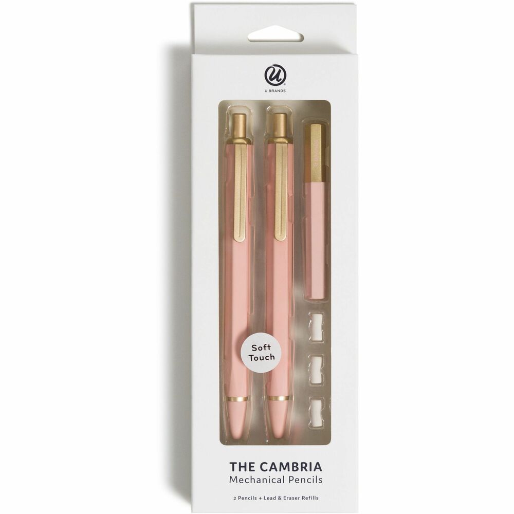 Image of U Brands Pencils,Mechanical,No. 2,w/Lead/Erasers,2/PK,Blush