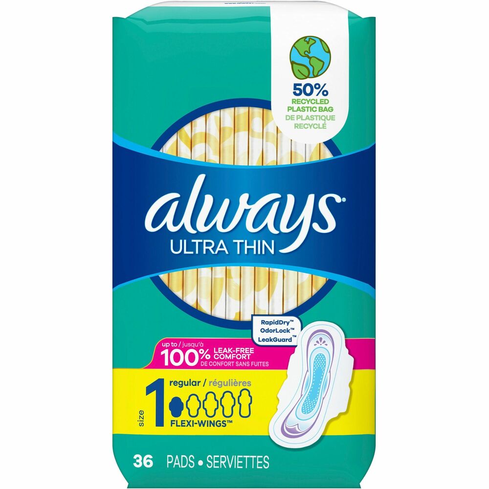 Image of Procter & Gamble Commercial Sanitary Pads,Ultra-thin,w/Wings,Size 1, 36/PK,6PK/CT,WE