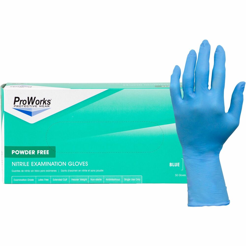 Image of Hospeco Exam Gloves,ExtendedCuff,Nitrile,8 mil,S,100/BX,10BX/CT,BE