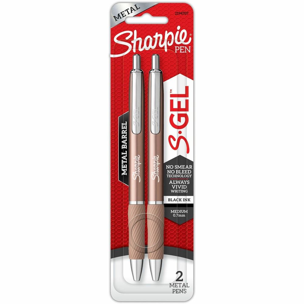 Image of Newell Brands Sharpie Pen, Gel, 0.7mm, 2/PK, Champagne Metal Barrel/BK Ink
