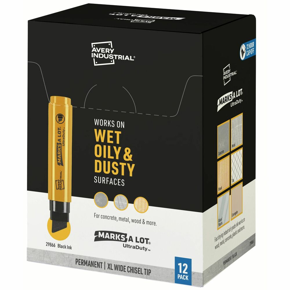 Image of Avery Markers,Permanent,Industrial,Chisel,0.18mm,12/PK,Black