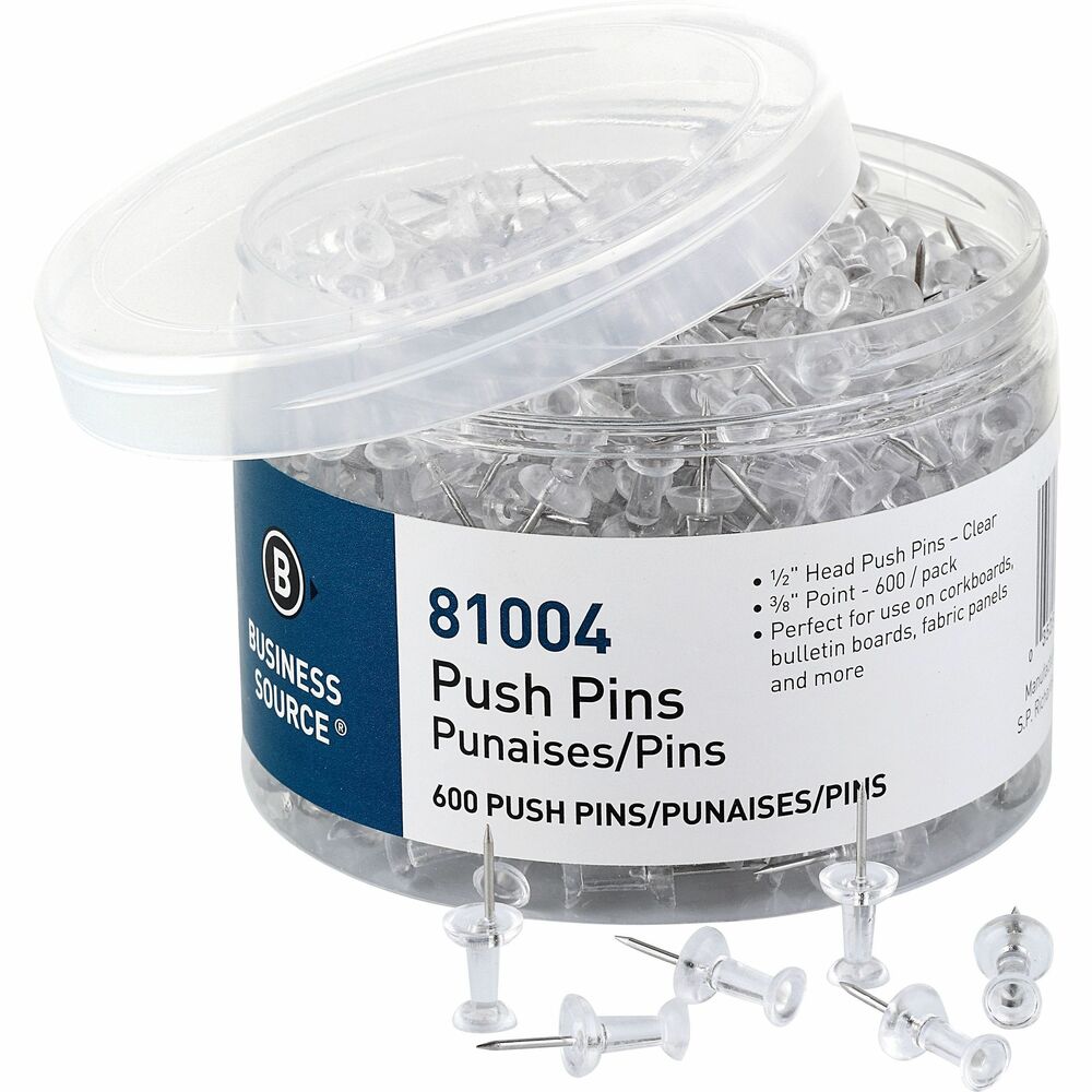 Image of Business Source Pushpins,3/8" Point,600/PK,CL