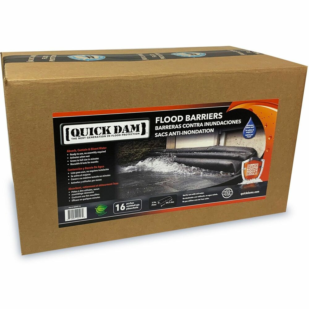 Image of Absorbent Specialty Products Flood Barriers,4 Gallon/32 lb Cap,5'Lx3.5"H,16/CT,Black