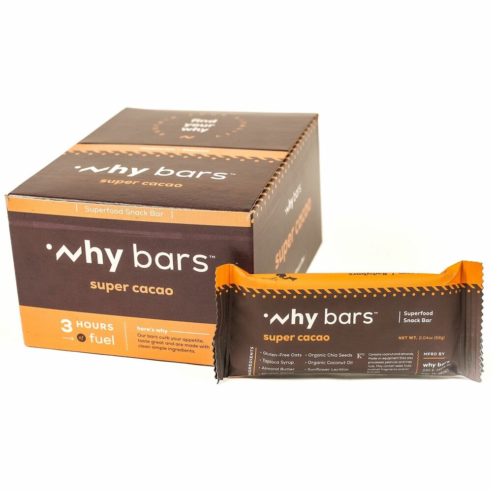 Image of Why Bars Protein Bar,Gluten-Free,Vegan,Super Cacao,2.04oz,12/PK
