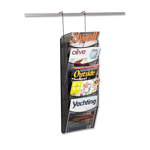 Image of Safco® Onyx Mesh Literature Rack, Five Compartments, 10.25w X 3.5d X 28.33h, Black