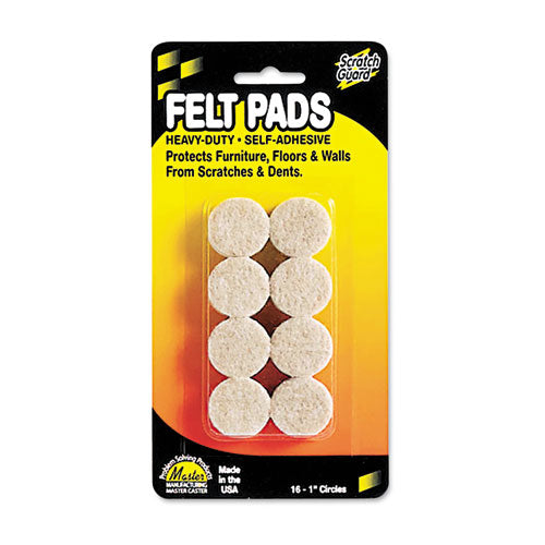 Image of Master Caster® Scratch Guard Felt Pads, 1" Dia, Circular, Beige, 16/pack