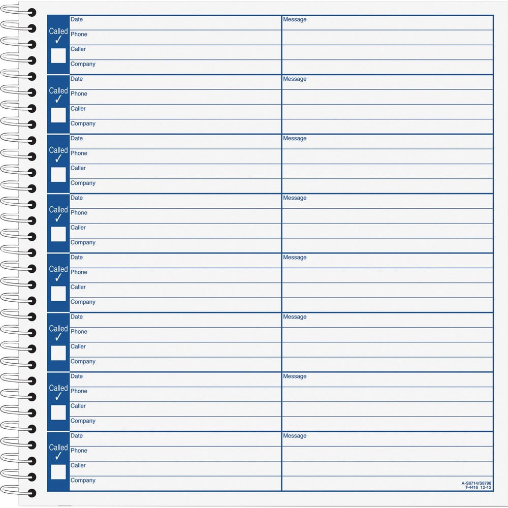 Image of Adams Voice Mail Log Book, 480 Messages, 8-1/2"x8-1/4", 2BK/PK